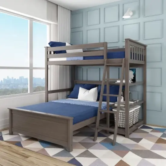 Max & Lily L-Shaped Twin over Full Bunk Bed with Bookcase image {1}