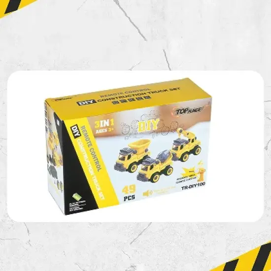 Top Race 3-in-1 Take Apart Truck with Electric Drill Remote Control Construction Toys - Yellow image {3}