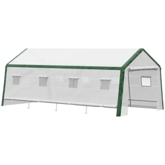 Outsunny 19.7' x 9.8' x 7.9' Outdoor Walk-in Greenhouse, Hot House with Mesh Windows, Bottom Vent, Zippered Door, PE Cover, Steel Frame, White image {4}