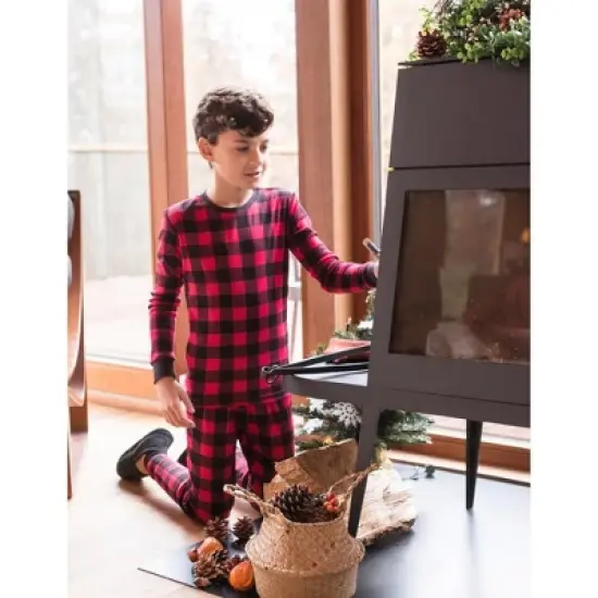 Leveret Kids Two Piece Cotton Plaid Christmas Pajamas image {1}