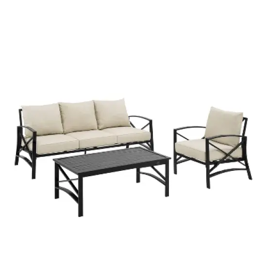 Kaplan 3pc Outdoor Sofa Set with Sofa & Arm Chair with Coffee Table - Oatmeal - Crosley image {5}