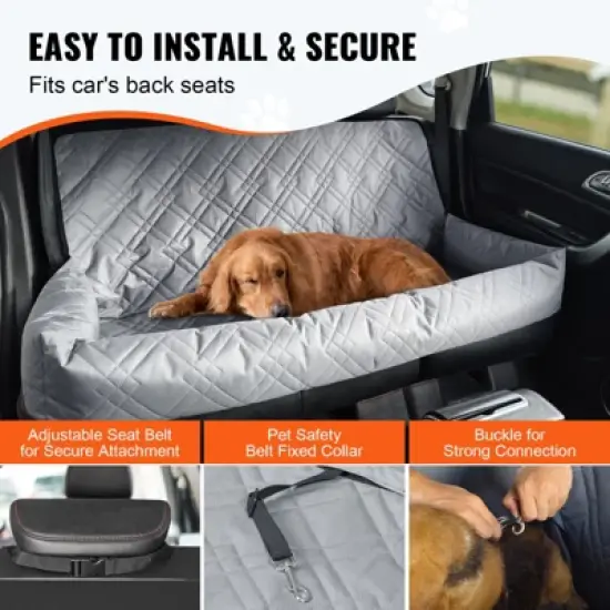 VEVOR Dog Car Seat, Waterproof Dog Booster Seat for Car, Pet Car Seat with Clip-On Safety Leash, PP Cotton Filling, Dog Car Bed image {4}