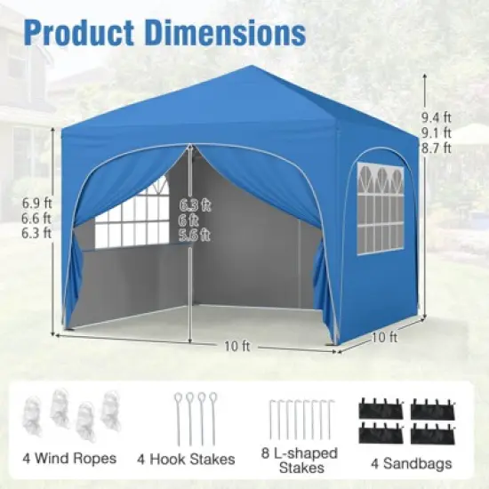 Costway 10 X 10 FT Pop up Canopy Tent Outdoor Easy Setup Sunshade with Wheeled Bag Blue/White/Gray image {2}