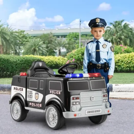 Costway Kids Ride on Police Car with 3 Speeds Megaphone Music FM Radio Flashing Lights image {2}