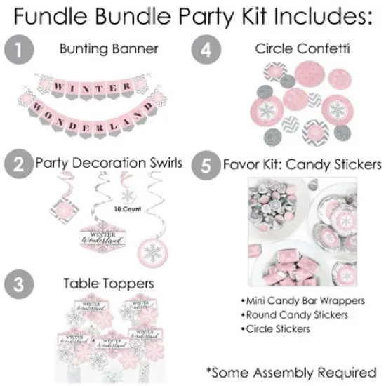 Big Dot of Happiness Pink Winter Wonderland - Holiday Snowflake Birthday Party and Baby Shower Supplies - Banner Decoration Kit - Fundle Bundle image {1}