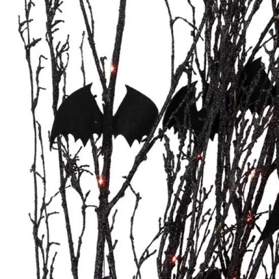 Northlight Lighted and Glittered Halloween Branch with Bats - 4' - Black - Orange LED Lights image {1}