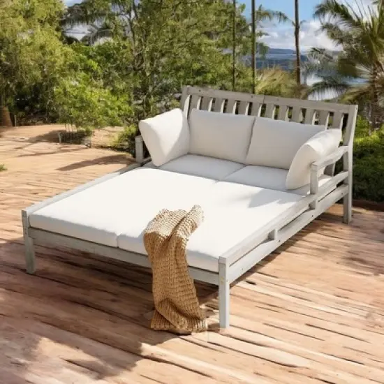 Mshliw  Outdoor Daybed with Curved Armrests and 4 Pillows &ndash; Patio Lounge Bed with  Removable Cushions for Poolside, Backyard, and Garden image {11}