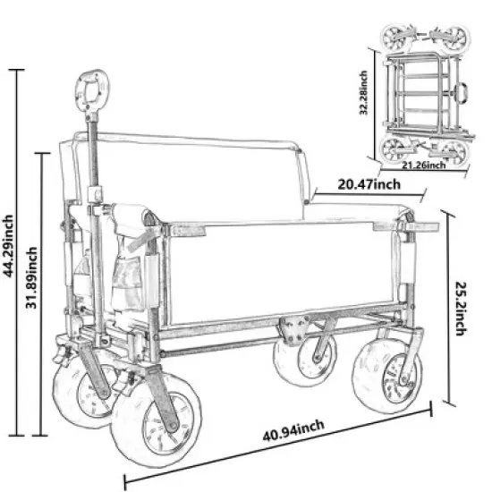 NAYSAYE Wagon 3-in-1 Folding Utility Cart with Bench Seat and All Terrain Wheels for Outdoor Use, Gray, 40.94"*25.2"*44.29" image {2}