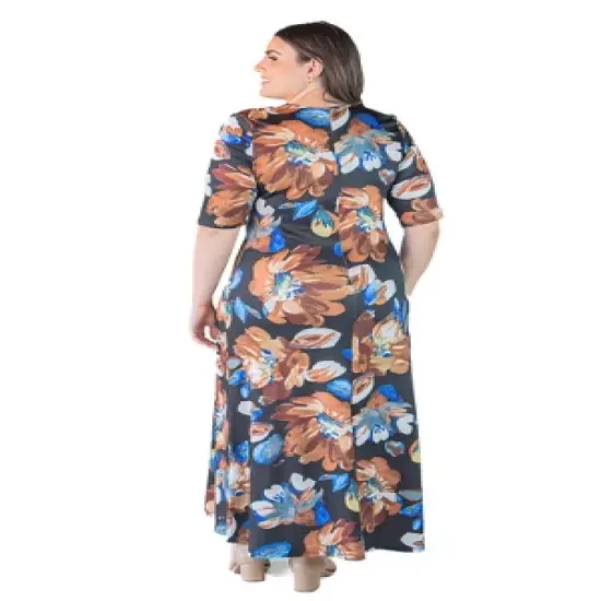 Plus Size Loosefitting Elbow Length Floral Maxi Dress image {2}