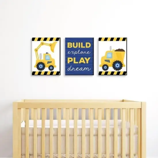 Big Dot of Happiness Construction Truck - Baby Boy Nursery Wall Art and Kids Room Decorations - Gift Ideas - 7.5 x 10 inches - Set of 3 Prints image {1}
