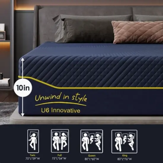 CSBDHOME 10" Memory Foam Mattress with Bamboo Charcoal Gel and Anti-Slip Cover &ndash; Medium Soft Support image {2}