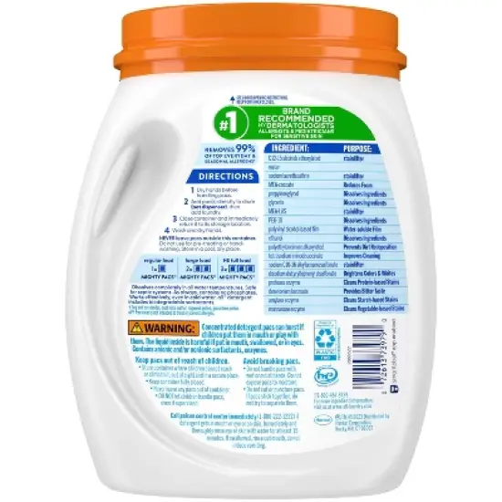 All Mighty Pacs Free Clear Laundry Detergent Pacs with OXI Stain Removers - 56ct/39.5oz image {2}