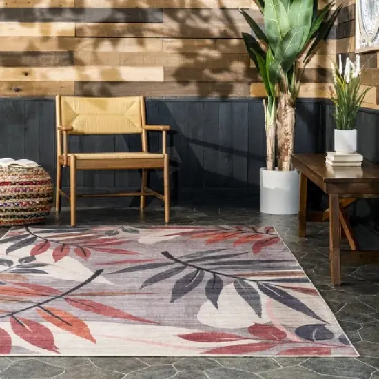 nulOOM Mayra Tropical Leaves Machine Washable Indoor/Outdoor Patio Area Rug image {7}
