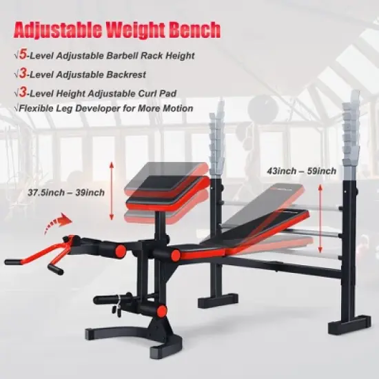 Costway Multi-function Adjustable Olympic Weight Bench W/Preacher Curl Home Gym Training image {6}