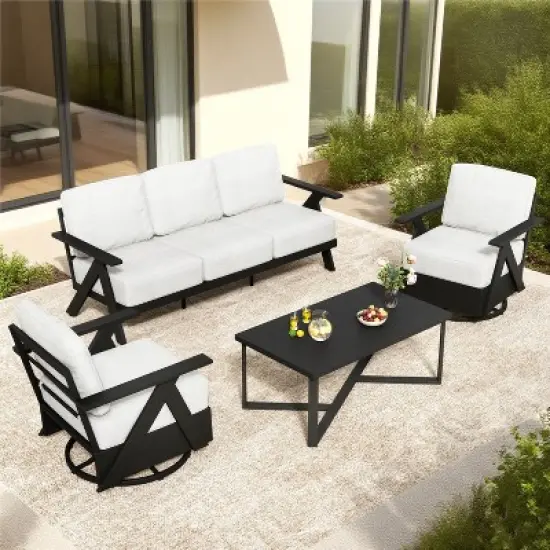 YARDSIGHT 4-Piece Outdoor Patio  Conversation Set with Sofa, Armchairs & Coffee Table, Weather-Resistant Cushions for Backyard, Deck, Poolside image {7}