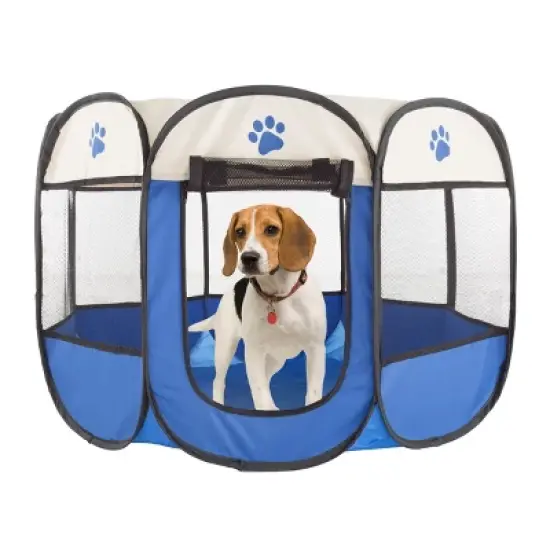 Pop-Up Pet Playpen - Indoor and Outdoor Dog Pen with Carrying Case - Portable Pet Enclosure for Dogs, Cats, and Other Small Animals by PETMAKER (Blue) image {3}