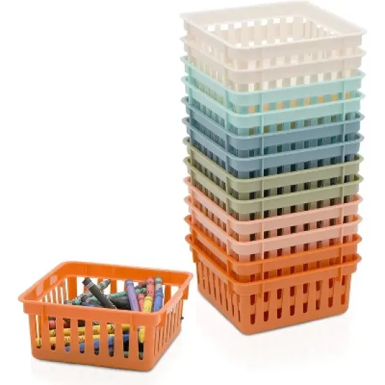 4E's Novelty 12 Pack Small Baskets for Classroom, Vibrant Boho Classroom Basket, Durable Class Accessories Baskets, Boho Colorful Bins for Classrooms image {7}