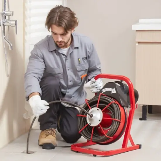 VEVOR Drain Cleaner Machine 75FT x 1/2 Inch, Sewer Snake Auger Manual Feed, 370W Electric Drain Cleaning Machine, Red image {1}