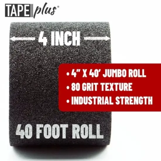 Tape Plus Anti Slip Tape For Stairs (Black 4" x 40 Feet Wide Tread) Waterproof Grip Tape For Outdoor/Indoor image {1}