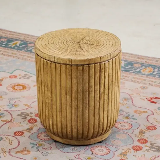 Moda Furnishings Multifunctional Outdoor Terrafab Faux Wood Side Table with Hidden Ice Bucket image {1}