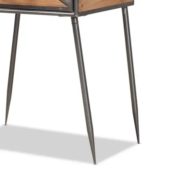Laurel Metal and Wood 1 Drawer Nightstand Gray/Brown - Baxton Studio image {5}