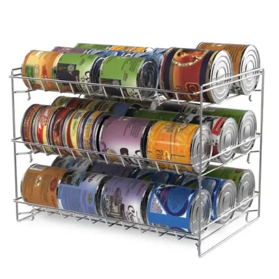 Hastings Home 3-Tier Can Dispenser Organizer Rack - Storage Accessory for Kitchen Pantry, Countertops, and Cabinets - Chrome image {4}