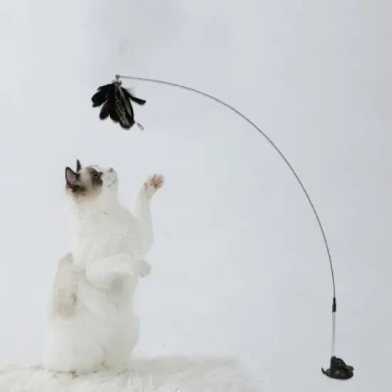 Unique Bargains Cat Teaser with Suction Cup and Bell Fluffy Plume Teasing Sticks Black Brown image {3}