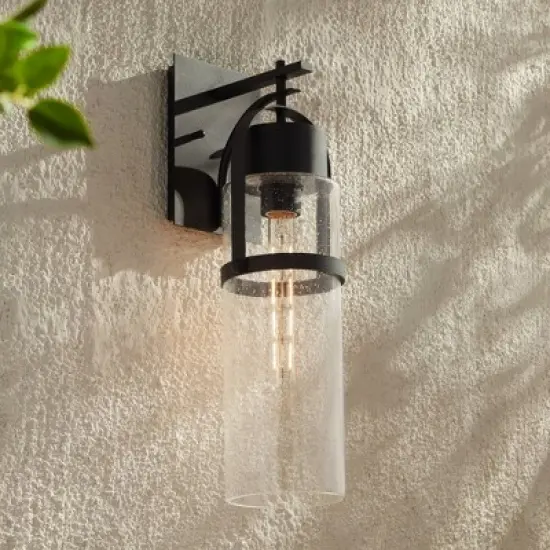 Possini Euro Design Caramela 20" High Modern Outdoor Wall Light Fixture Mount Porch House Exterior Outside Weatherproof Black Metal Clear Glass Shade image {1}