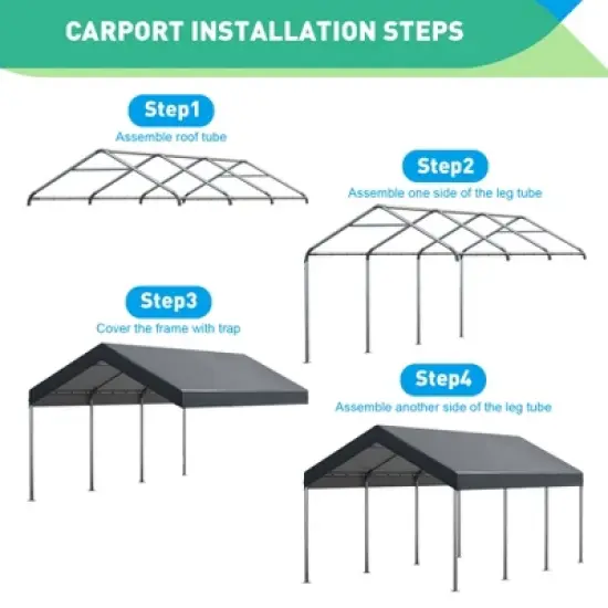 Carport, Car Canopy, Portable Garage, Easy to Assemble, Carport Canopy 10x20FT Heavy Duty for Car, Bike, Boat, Party image {6}