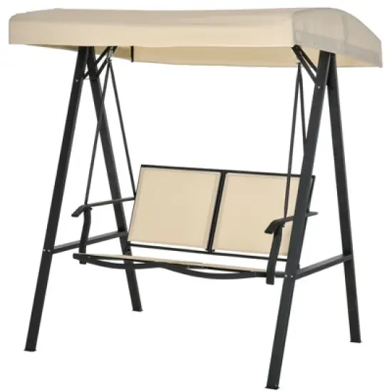 Outsunny 2-Person Patio Swings with Canopy, Outdoor Canopy Swing with Adjustable Shade, Breathable Mesh Seats and Steel Frame for Garden, Poolside, Backyard image {3}