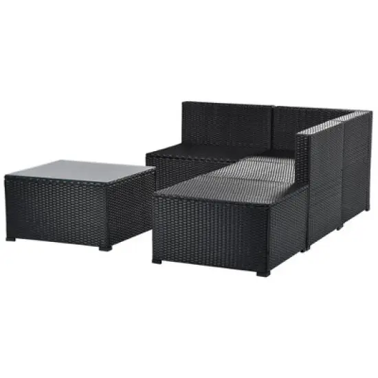 5pc Wicker Patio Sectional Seating Set with Cushions - Black/Blue - GODEER image {19}