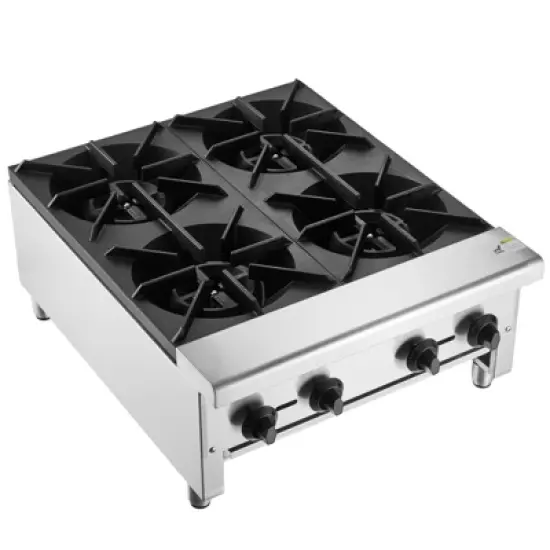 VEVOR Commercial Gas Stove with 4 Burners, Propane and Natural Gas Countertop Cooking Stove Range, Stainless Steel Gas Hot Plate image {8}