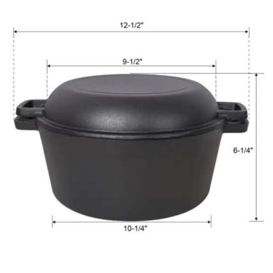 SEVOBAL Grill Cookware 2 in 1 Dutch Oven with Skillet Lid for Versatile Outdoor Cooking Use Area, Black, 12.5"*10.2"*6.2" image {3}