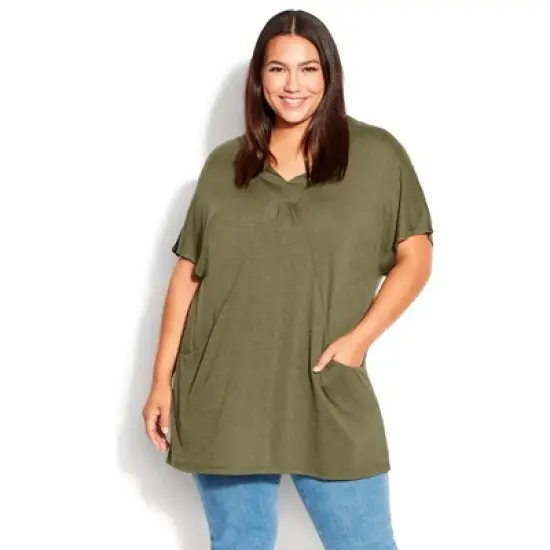 Women's Plus Size  Pocket Pleat Tunic - olive | AVENUE image {3}