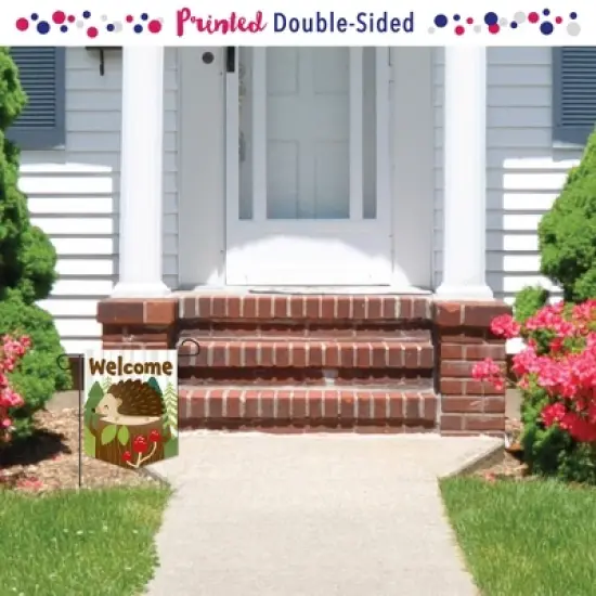 Big Dot of Happiness Forest Hedgehogs - Outdoor Home Decorations - Double-Sided Woodland Birthday Party or Baby Shower Garden Flag - 12 x 15.25 inches image {1}