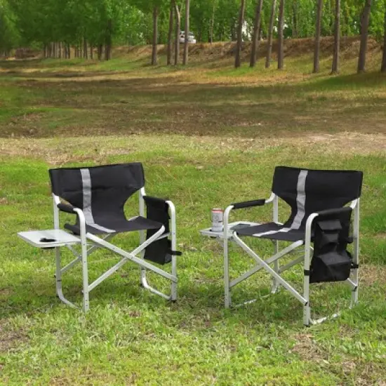 2-Pack Padded Folding Chairs with Side Tables, Ideal for Camping and Outdoors image {4}