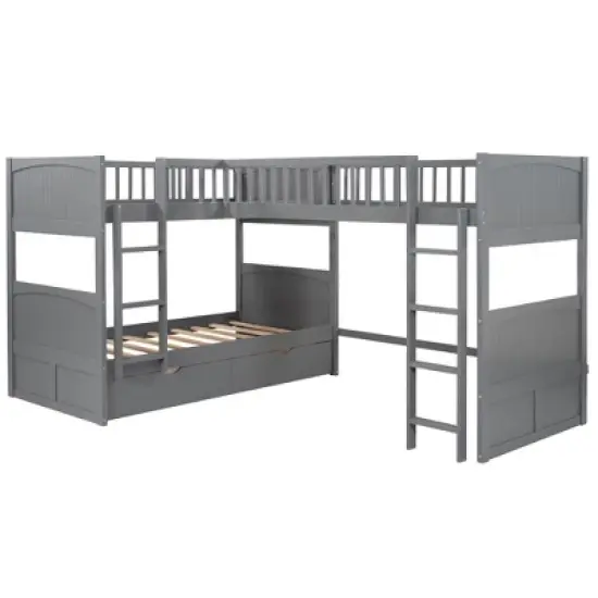 Twin over Twin Bunk Bed with Twin Size Loft Bed with 2 Drawers - ModernLuxe image {4}