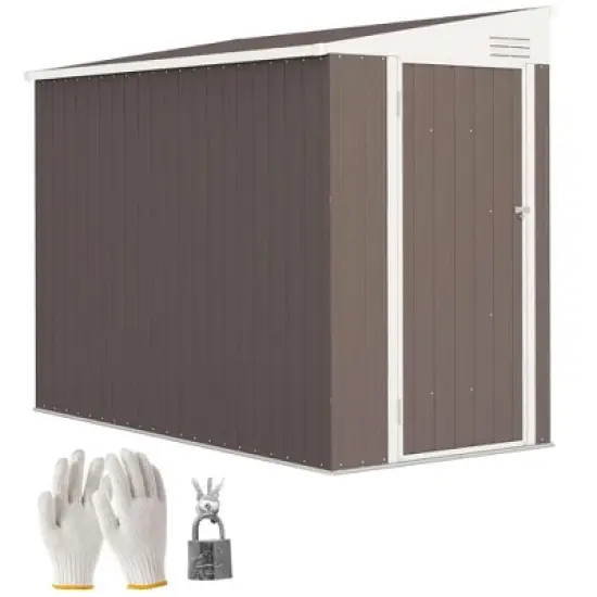 Resenkos Storage Garden Shed,Garden Sheds,4' x 7.7' Lean to Garden Storage Shed, Outdoor Metal Tool House with Lockable Door Vents Brown image {4}