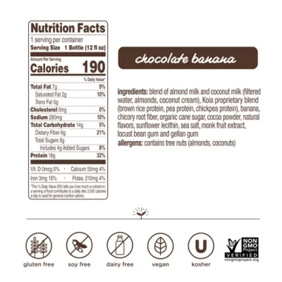 Koia Chocolate Banana Plant Powered Nutrition Shake - 12 fl oz image {2}