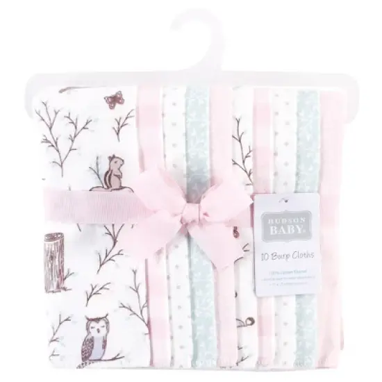 Hudson Baby Infant Girl Cotton Flannel Burp Cloths, Enchanted Forest, One Size image {1}
