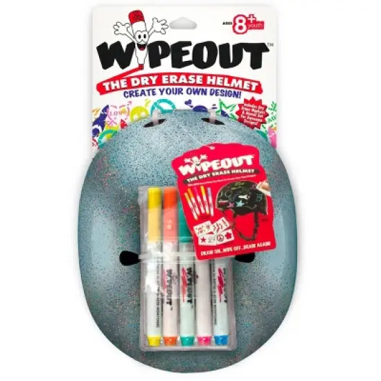 Wipeout Dry Erase Kids 8+ Helmet - Silver Glitter: ABS, Padded, Adjustable Strap image {1}
