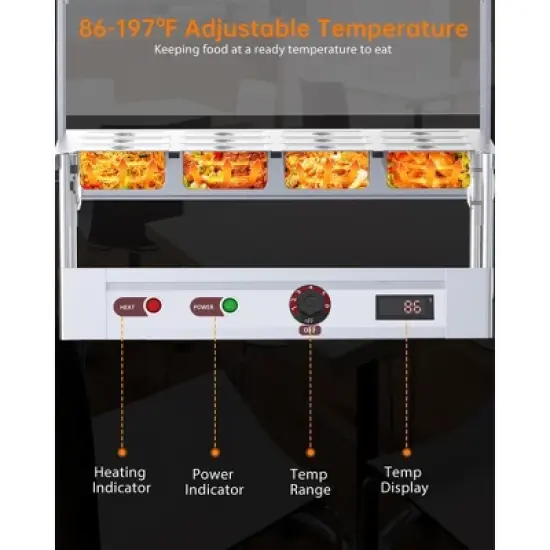 Commercial Food Warmer - 1500W Electric Steam Table with Acrylic Guard, 12-Pan Stainless Steel, (110V) image {2}