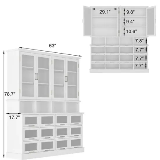 Famapy Multi-Functional Kitchen Cabinet & Pantry,Large - Capacity Food Storage Cabinet with Glass Doors,Easy Organization & Display for Home Kitchen image {10}