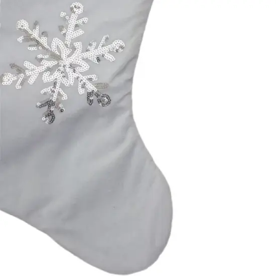Northlight 20" White Christmas Stocking with Silver Sequin Snowflake image {2}