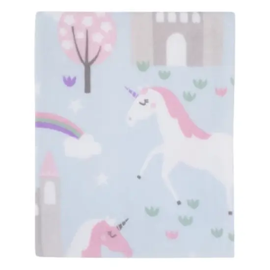 Everything Kids Unicorn Aqua, Pink and White Castles and Rainbows Super Soft Toddler Blanket image {4}
