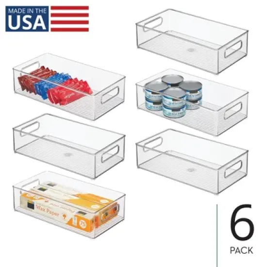iDesign Plastic Stackable Fridge Bin with Handles, Set of 6, Clear, Made in USA image {9}