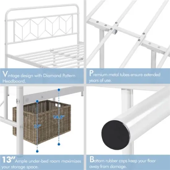 Yaheetech Queen Size Vintage Metal Bed Frame with Headboard, White image {3}