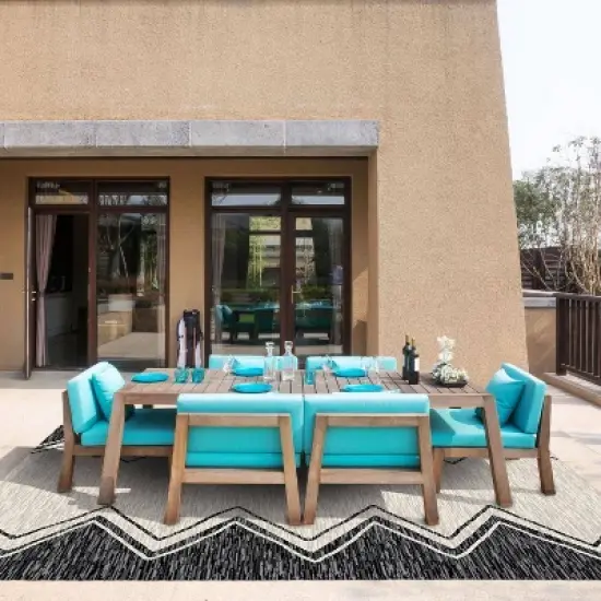 7'9" x 10'2" New York Patio Sofia Leon Indoor/Outdoor Rug Black/Ivory - Nicole Miller: UV & Weather-Resistant image {6}