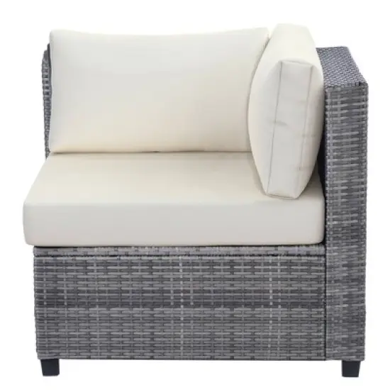 7pc Outdoor Wicker Seating Set with Cushions - Beige - GODEER image {6}