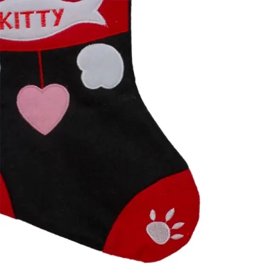 Northlight 19.5" Black and Red Embroidered Kitty Cat Christmas Stocking image {2}